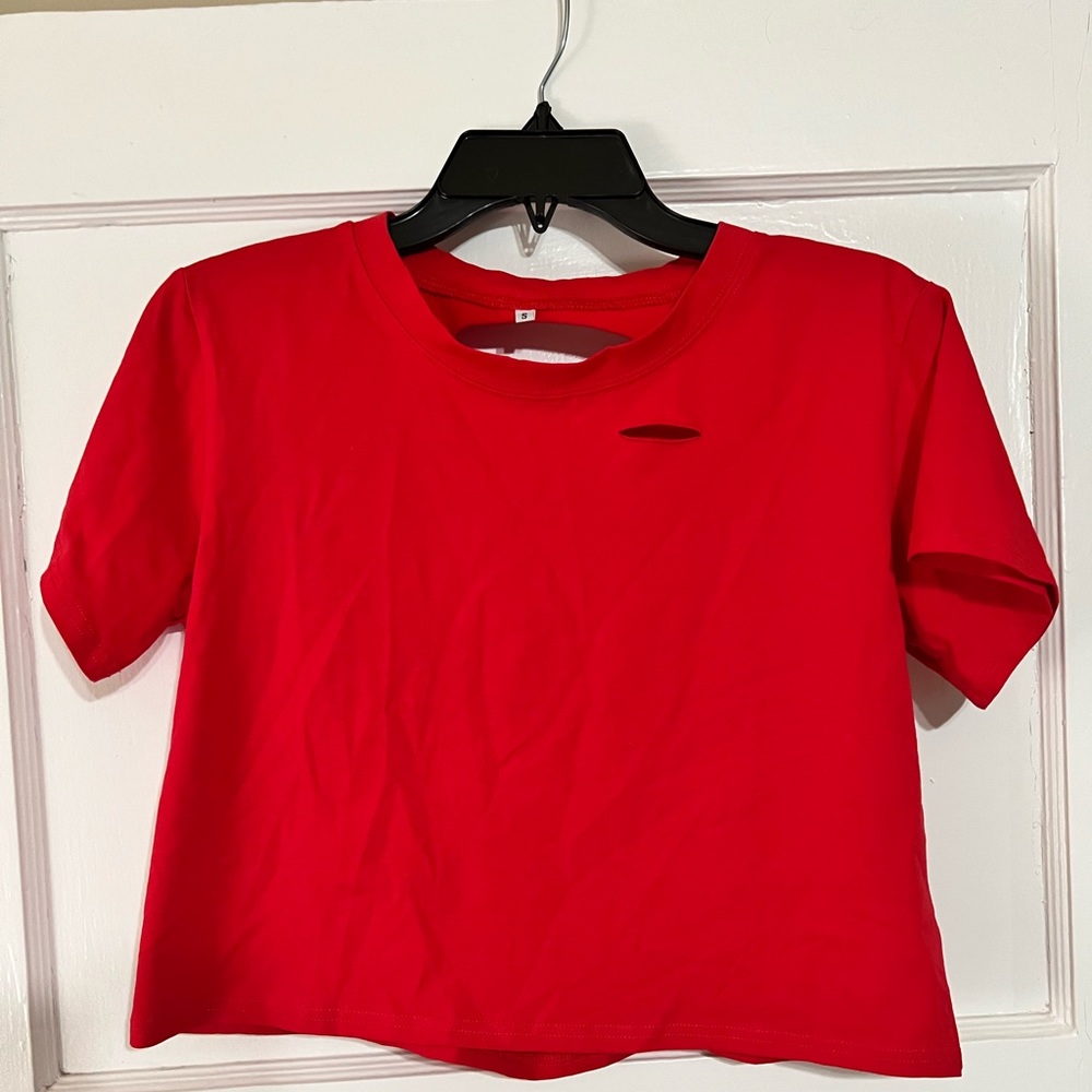 Fun distressed red crop